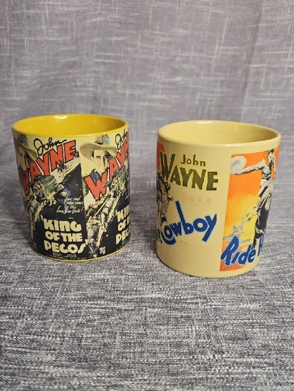 John Wayne Vintage 1980s "Radio Days" Movie Poster Ceramic Mug Set - Picture 2 of 7